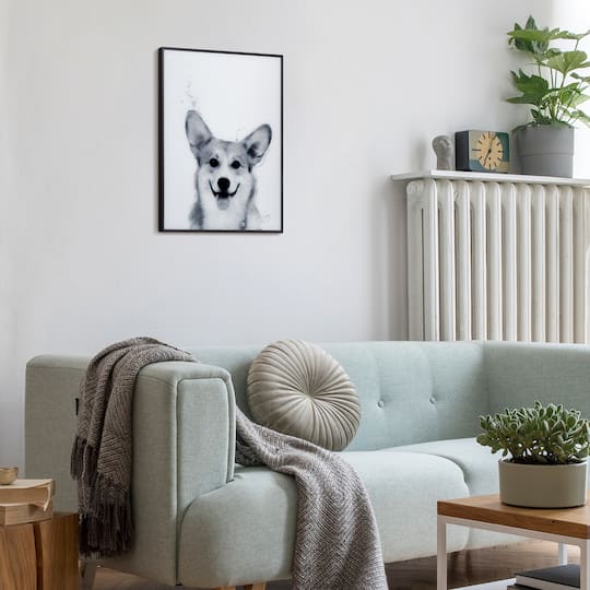 Empire Art Direct 24" x 18" Corgi Black & White Pet Reverse Printed Wall Art Glass Frame